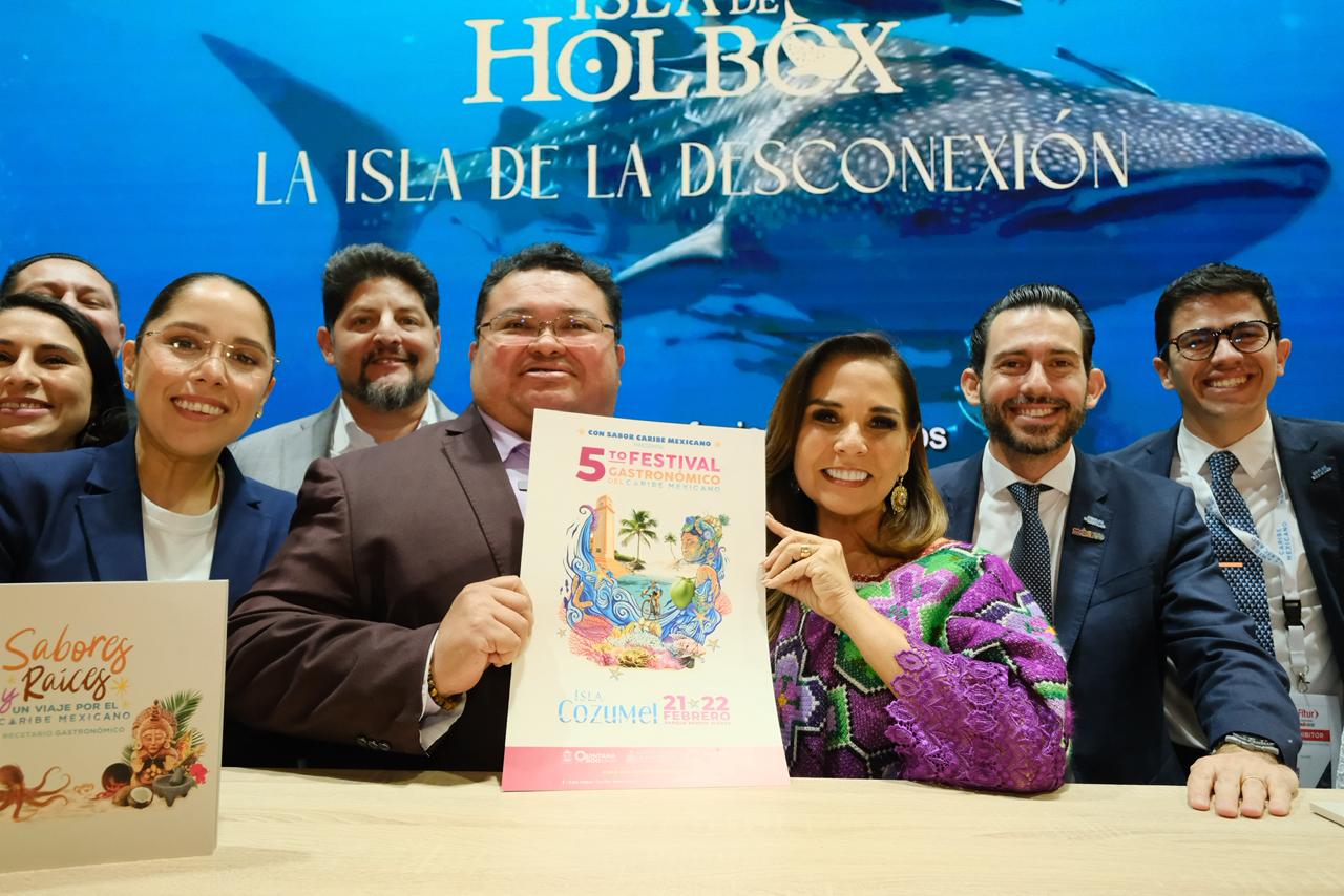 Presentan Mara Lezama y José Luis Chacón el Quinto Festival Gastronómico de Cozumel, en FITUR 2026